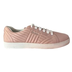 Prada Pink Quilted Leather Diagram Sneakers